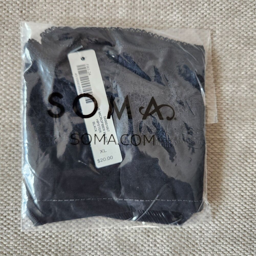 Soma XL Black VE Microfiber Lace Hipster Panty Bottom NWT